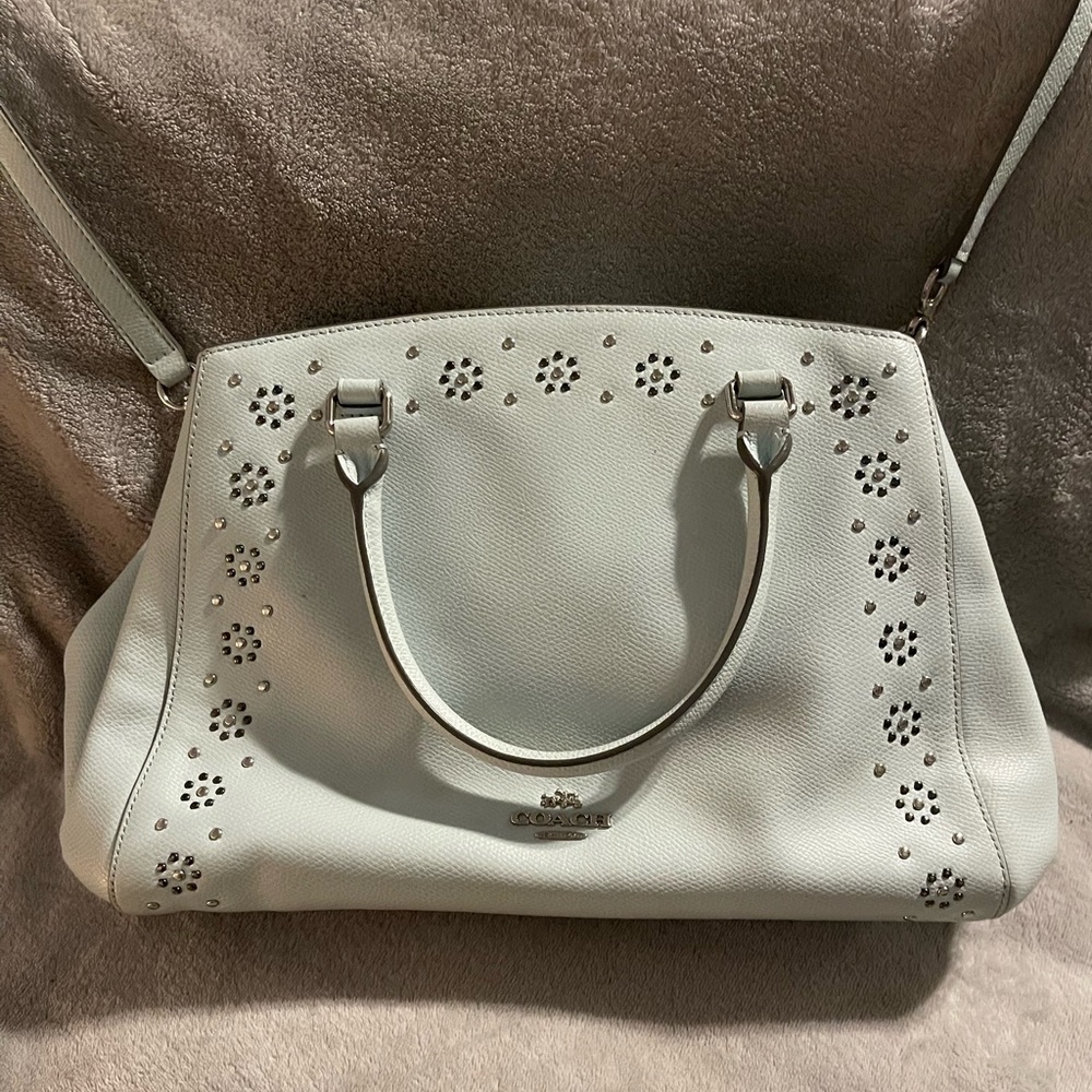 Coach light mint Shoulder Bag with studded floral design